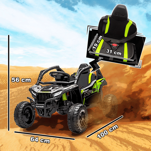 AIYAPLAY Carro Elétrico para Crianças 12V Kawasaki Teryx KRX 1000 Carro a Bateria UTV com 2 Motores Controlo Remoto 2,4G Suspensão Traseira Faróis USB para Crianças acima de 3 Anos 100x64x56 cm Preto
