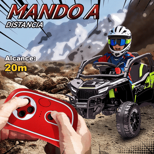 AIYAPLAY Carro Elétrico para Crianças 12V Kawasaki Teryx KRX 1000 Carro a Bateria UTV com 2 Motores Controlo Remoto 2,4G Suspensão Traseira Faróis USB para Crianças acima de 3 Anos 100x64x56 cm Preto