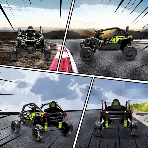 AIYAPLAY Carro Elétrico para Crianças 12V Kawasaki Teryx KRX 1000 Carro a Bateria UTV com 2 Motores Controlo Remoto 2,4G Suspensão Traseira Faróis USB para Crianças acima de 3 Anos 100x64x56 cm Preto
