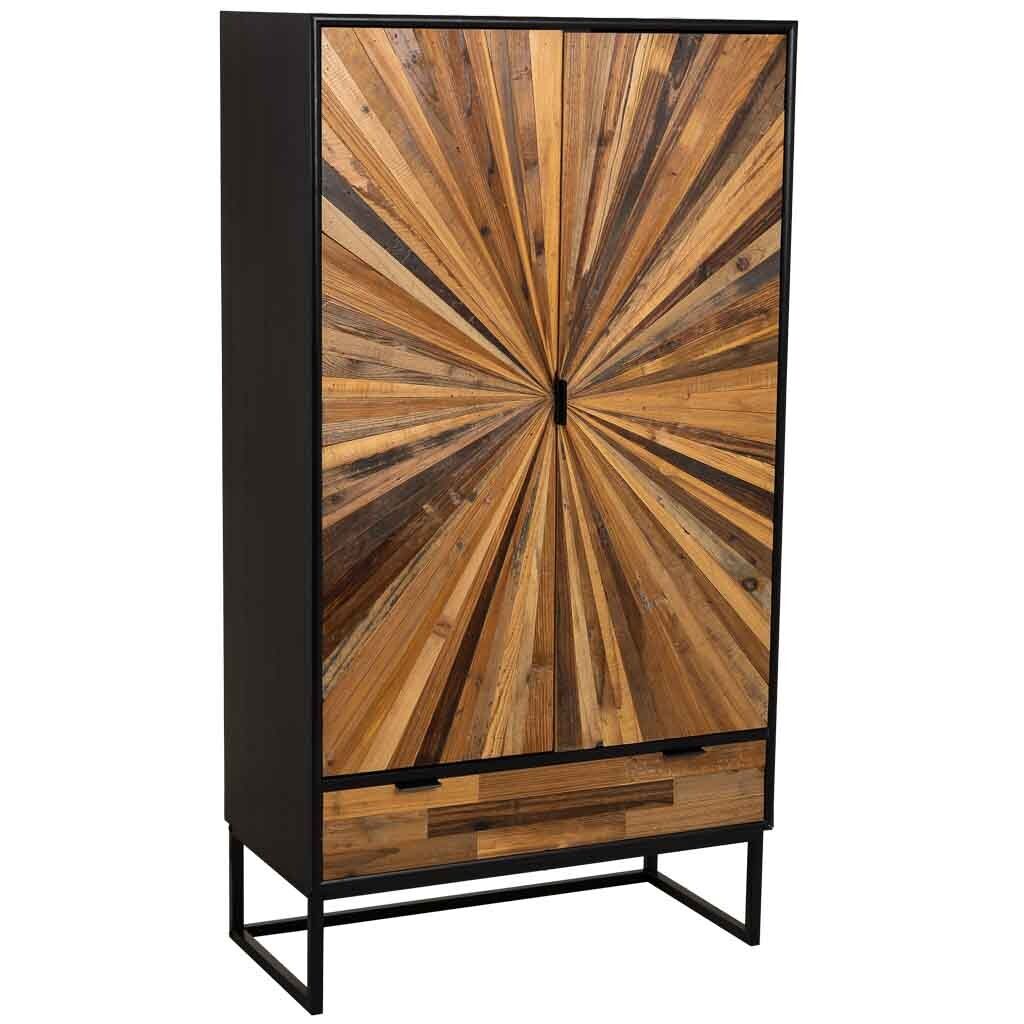 Armario de madera recuperada negro con 2 puertas 80x40x150h cm