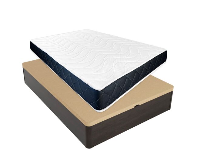 Pack colchón viscoelástico juno + canapé madera abatible 135x190 con montaje incluido, color wengué