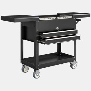 HOMCOM Carrinho de Ferramentas com Rodas Carrinho de Oficina Móvel com Tampa Deslizante 2 Gavetas com Fecho Bandeja Caixa de Ferramentas de Aço para Oficina Garagem 77,5u2013130x38x80 cm Preto