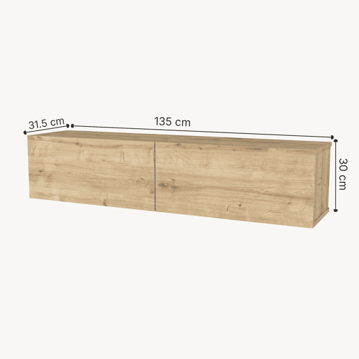 Mesa baixa para TV suspensa Nolven com 2 portas 135x32x30 cm aspeto carvalho en.casa