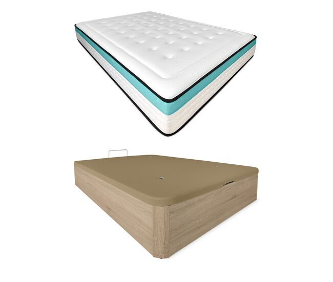 Pack colchón viscoelástico bio max + canapé madera abatible 150x190 con montaje, color cambria