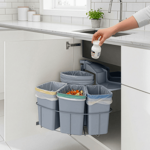 Caixote do lixo embutido giratório Kollby plástico 3x 6 L + 1x 12 L Cinzento en.casa