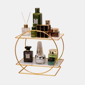Organizador de Cosméticos Metálico | Estante 2 Níveis Efeito Mármore | Design Moderno e Elegante