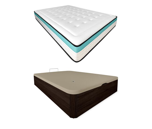Pack colchón viscoelástico bio max + canapé madera abatible 90x190 con montaje, color wengué