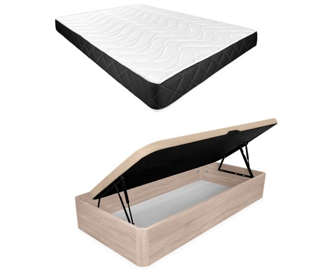 Pack 105x190 colchón viscoelástico juno + canapé madera abatible con apertura lateral con montaje incluido | color cambria