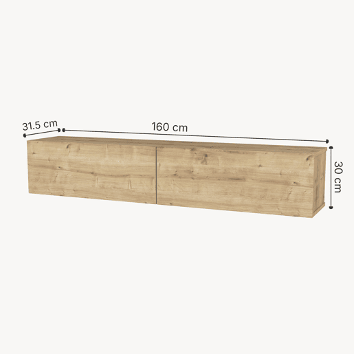 Mesa baixa para TV suspensa Nolven com 2 portas 160x32x30 cm aspeto carvalho en.casa