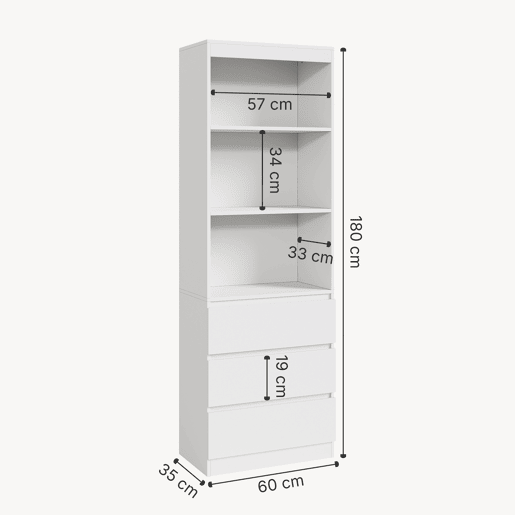 Estante Les com 3 gavetas 180x60x35 cm Branco en.casa