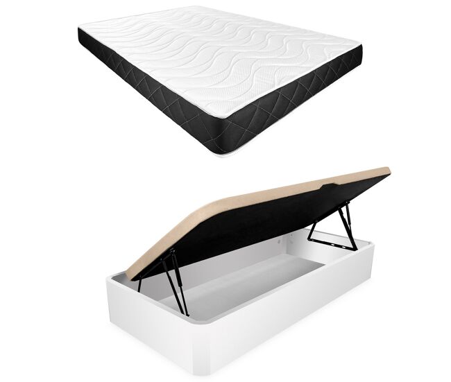 Pack 105x190 colchón viscoelástico juno + canapé madera abatible con apertura lateral con montaje incluido | color blanco