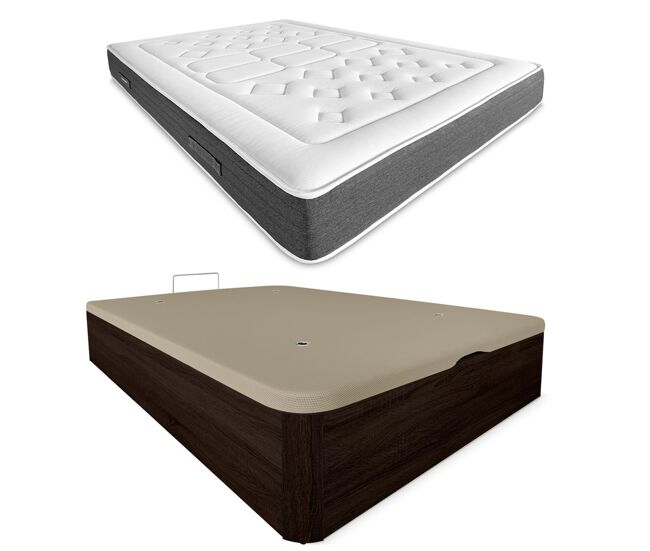 Pack colchón viscoelástico bio nature + canapé madera abatible 90x190 con montaje, color wengué