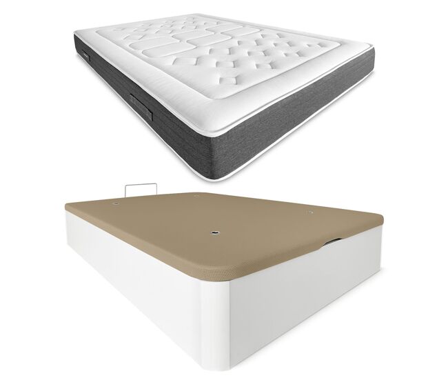 Pack colchón viscoelástico bio nature + canapé madera abatible 150x190 con montaje, color blanco