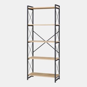 Estante de pé Skørping 5 prateleiras metal 160x65x30cm Preto  Efeito carvalho en.casa