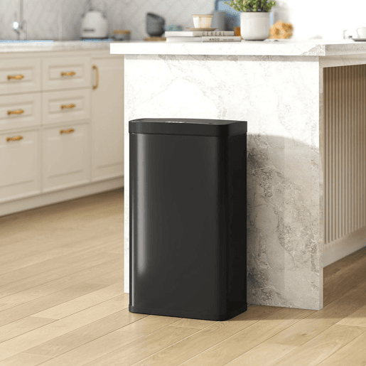 HOMCOM Balde do Lixo de Cozinha Automático 45 L Caixote de Cozinha de Metal com Sensor Infravermelho Fecho Suave Recipiente Interior Removível Anti-impressões Digitais para Escritório Casa 38x25,5x67,5 cm Preto