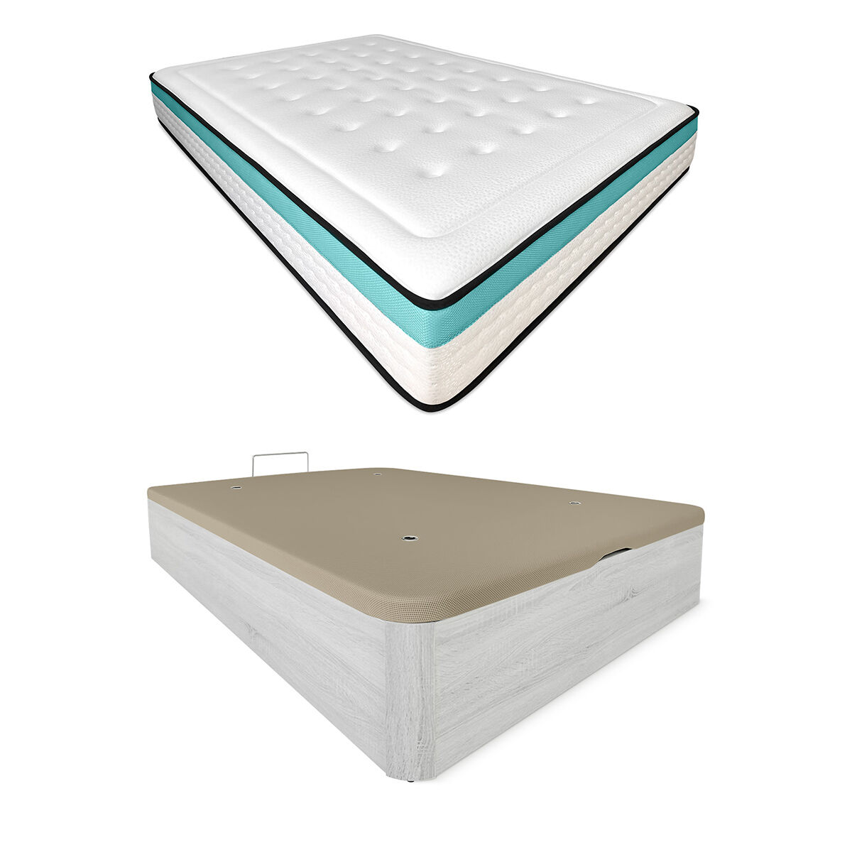 Pack colchón viscoelástico bio max + canapé madera abatible 135x190 con montaje, color polar