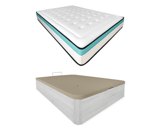 Pack colchón viscoelástico bio max + canapé madera abatible 135x190 con montaje, color polar