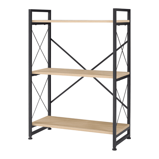 Estante de pé Skørping 3 prateleiras metal 90x65x30cm Preto  Efeito carvalho en.casa
