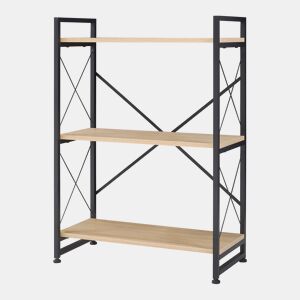 Estante de pé Skørping 3 prateleiras metal 90x65x30cm Preto  Efeito carvalho en.casa