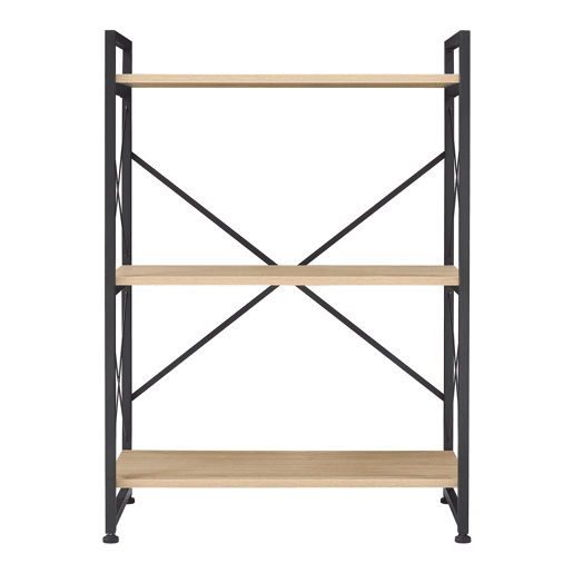 Estante de pé Skørping 3 prateleiras metal 90x65x30cm Preto  Efeito carvalho en.casa