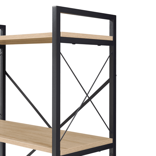Estante de pé Skørping 3 prateleiras metal 90x65x30cm Preto  Efeito carvalho en.casa