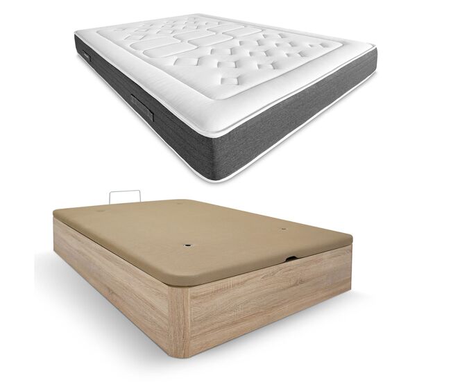 Pack colchón viscoelástico bio nature + canapé madera abatible 90x190 con montaje, color cambria
