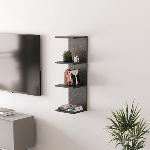 Prateleira de parede Surahammar 4 prateleiras 95x30x28 cm Mármore preto en.casa