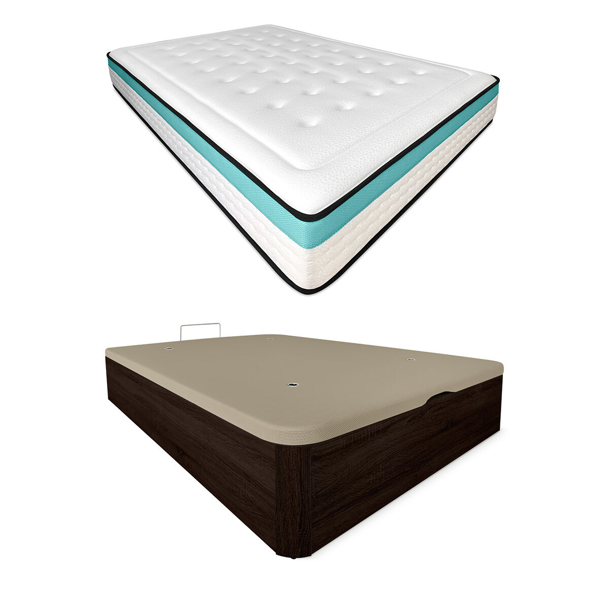 Pack colchón viscoelástico bio max + canapé madera abatible 150x190 con montaje, color wengué