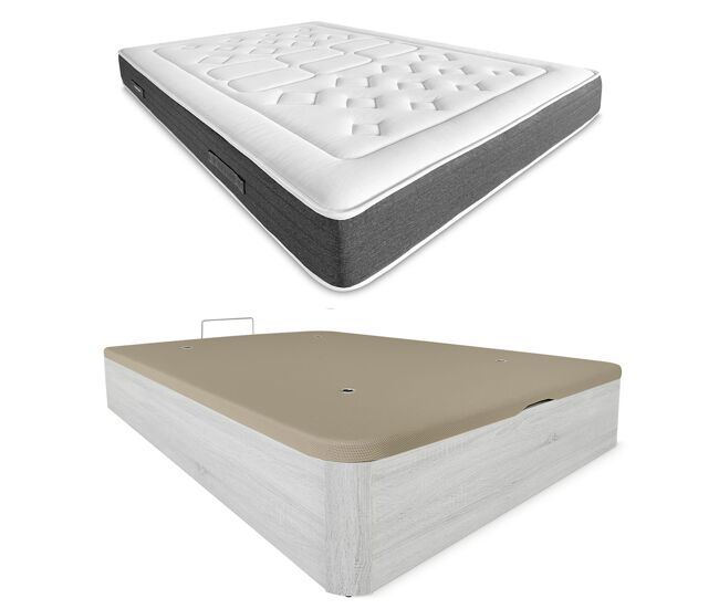 Pack colchón viscoelástico bio nature + canapé madera abatible 105x190 con montaje, color polar