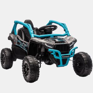 AIYAPLAY Carro Elétrico para Crianças 12V Kawasaki Teryx KRX 1000 Carro a Bateria UTV com 2 Motores Controlo Remoto 2,4G Suspensão Traseira Faróis USB para Crianças acima de 3 Anos 100x64x56 cm Azul