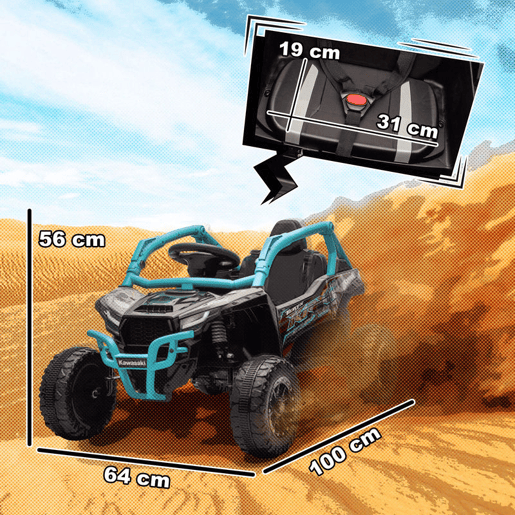 AIYAPLAY Carro Elétrico para Crianças 12V Kawasaki Teryx KRX 1000 Carro a Bateria UTV com 2 Motores Controlo Remoto 2,4G Suspensão Traseira Faróis USB para Crianças acima de 3 Anos 100x64x56 cm Azul