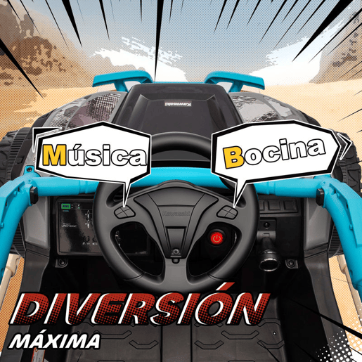 AIYAPLAY Carro Elétrico para Crianças 12V Kawasaki Teryx KRX 1000 Carro a Bateria UTV com 2 Motores Controlo Remoto 2,4G Suspensão Traseira Faróis USB para Crianças acima de 3 Anos 100x64x56 cm Azul