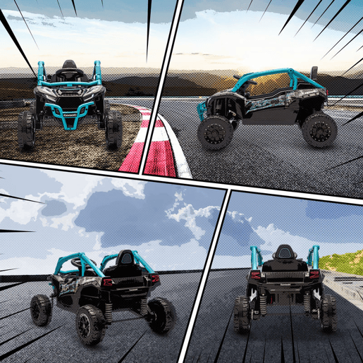 AIYAPLAY Carro Elétrico para Crianças 12V Kawasaki Teryx KRX 1000 Carro a Bateria UTV com 2 Motores Controlo Remoto 2,4G Suspensão Traseira Faróis USB para Crianças acima de 3 Anos 100x64x56 cm Azul