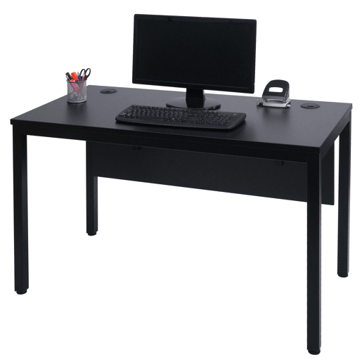 Mesa de computador com dois canais de cabos ajustáveis 120x60 cm MDF preto 04_0006051