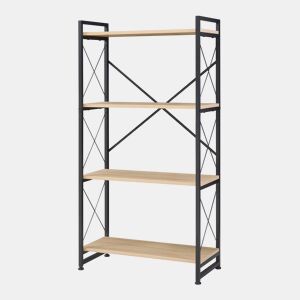 Estante de pé Skørping 4 prateleiras metal 125x65x30cm Preto  Efeito carvalho en.casa