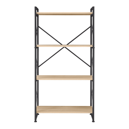 Estante de pé Skørping 4 prateleiras metal 125x65x30cm Preto  Efeito carvalho en.casa