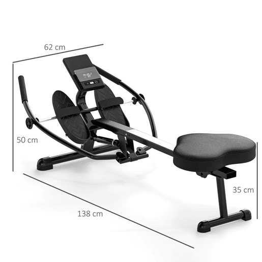 SPORTNOW Máquina de Remo para Casa 12 Níveis de Resistência Hidráulica Máquina de Remo com Ecrã LCD para Treino de Fitness em Casa ou Ginásio Capacidade 130 kg Preto