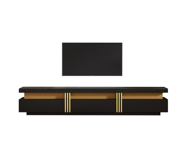 Mueble TV 200 cm de panel de partículas con 3 cajones,negro