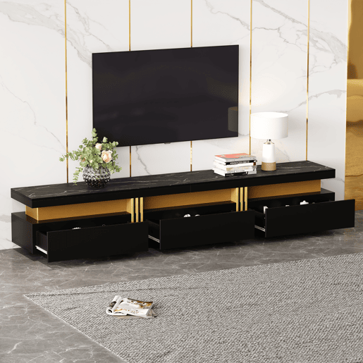 Móvel de TV 200 cm de painel de partículas com 3 gavetas,preto
