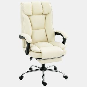 HOMCOM Cadeira de Escritório com Apoio para os Pés Giratória Cadeira para Secretária com Encosto Reclinável Acolchoado Duplo Espesso Revestida em Couro Sintético e Altura Ajustável 66x72x113-121 cm Bege