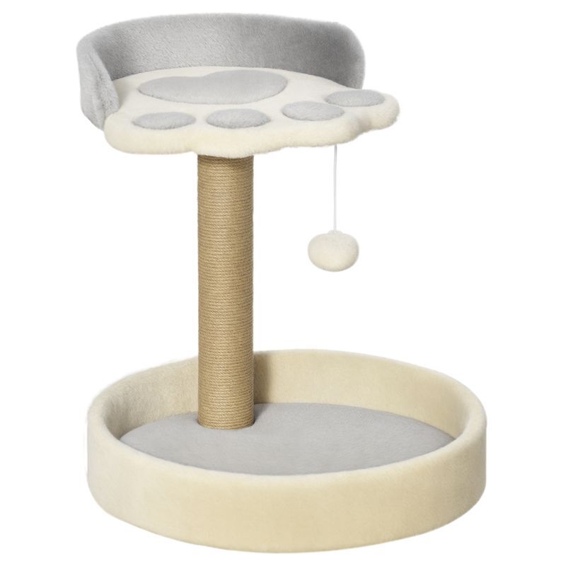 Pawhut árbol rascador para gatos, árbol para gatos, altura 44 cm, torre de escalada con 2 camas, poste de yute, juguete colgante, gris claro