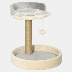 PawHut Arranhador para Gatos Altura 44 cm Torre de Escalada com 2 Camas Poste de Juta Brinquedo Pendurado Ø41x44 cm Cinza Claro