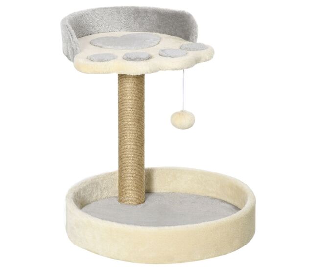 Pawhut árbol rascador para gatos, árbol para gatos, altura 44 cm, torre de escalada con 2 camas, poste de yute, juguete colgante, gris claro