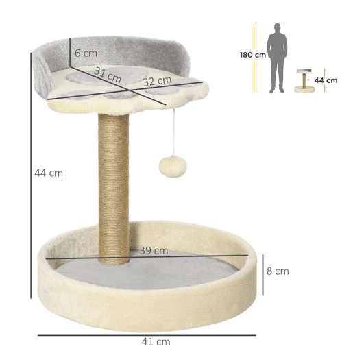 PawHut Arranhador para Gatos Altura 44 cm Torre de Escalada com 2 Camas Poste de Juta Brinquedo Pendurado Ø41x44 cm Cinza Claro PawHut Arranhador para Gatos Altura 44 cm Torre de Escalada com 2 Camas Poste de Juta Brinquedo Pendurado Ø41x44 cm Cinza Claro