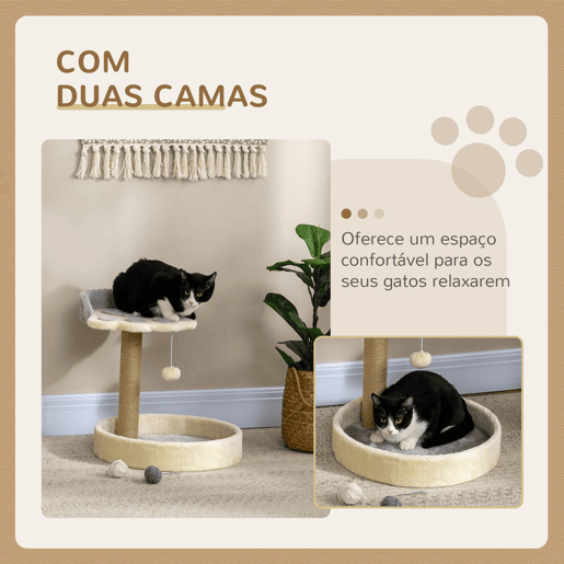 PawHut Arranhador para Gatos Altura 44 cm Torre de Escalada com 2 Camas Poste de Juta Brinquedo Pendurado Ø41x44 cm Cinza Claro PawHut Arranhador para Gatos Altura 44 cm Torre de Escalada com 2 Camas Poste de Juta Brinquedo Pendurado Ø41x44 cm Cinza Claro
