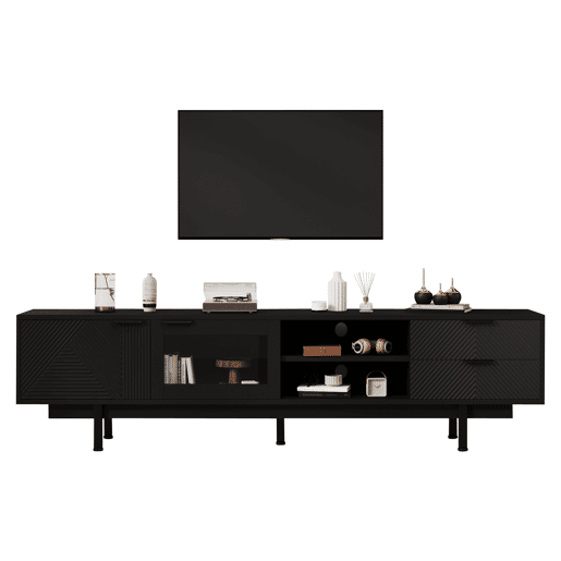 Móvel de TV 200 cm de painel de partículas com 2 portas e 2 gavetas,preto