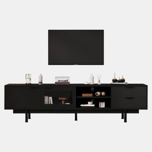 Móvel de TV 200 cm de painel de partículas com 2 portas e 2 gavetas,preto