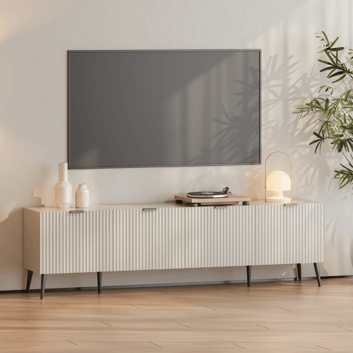 Mesa TV Nand com 4 portas 180x35x51 cm cor de areia en.casa