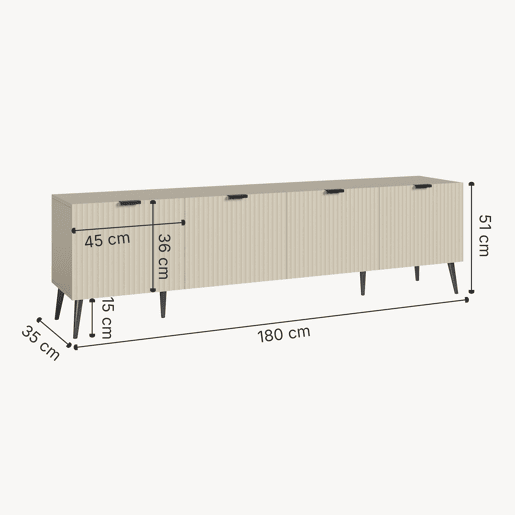 Mesa TV Nand com 4 portas 180x35x51 cm cor de areia en.casa