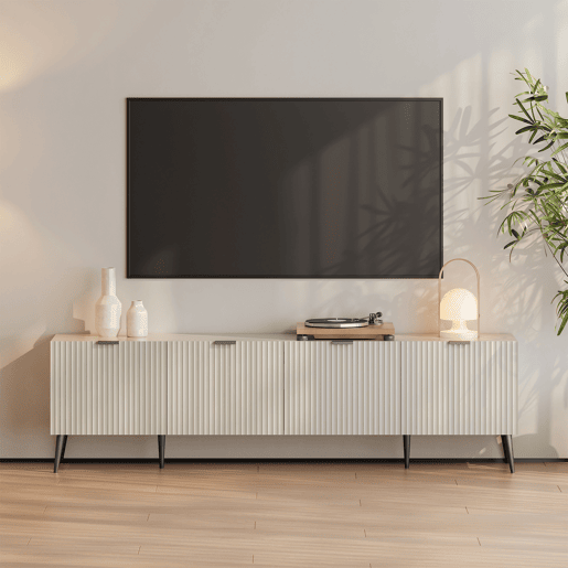 Mesa TV Nand com 4 portas 180x35x51 cm cor de areia en.casa